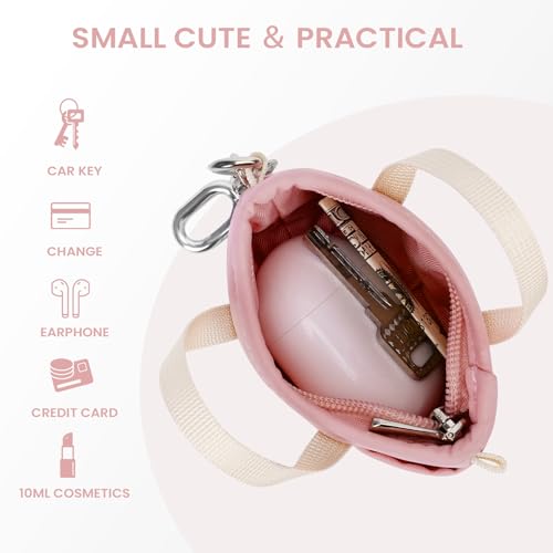 Image of Coin Purse Mini Tote Bag Keychain Small Change Purse Key Pouch Charm Pink Cute Makeup Bag Wallets Accessories for Handbags