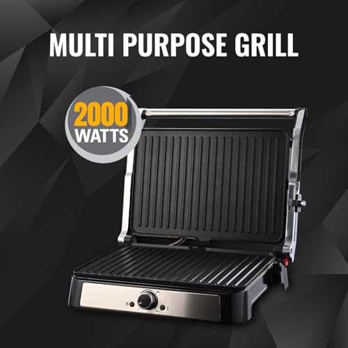 Image of Sujata 2000 W Multi Purpose XL Size Grill SG01 | Aluminium Grill Patty Plate | 180 Flat Open | Teflon Coating | Cool Touch Metal Body | Overheat protection