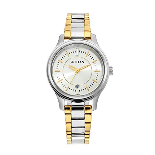 Titan Quartz Analog with Date Silver Dial Metal Strap Watch for Women-NS2638BM01