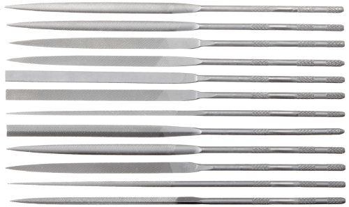 Nicholson 12 Piece Needle File Set with Handles, Swiss Pattern, Double Cut, #2 Coarseness