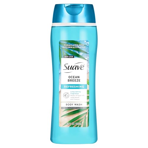 Suave Ocean Breeze Moisturizing Body Wash with Glycerin & Vitamin E Hydrating Formula For Soft Smooth Skin Long Lasting Fragrance 18 FL OZ