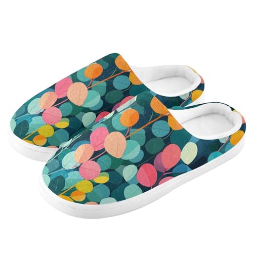 JUNZAN Cartoon Colorful Eucalyptus Leaf Mens House Cotton Slipper Breathable Memory Foam Mens Slippers for Indoor Christmas Presents 6-74