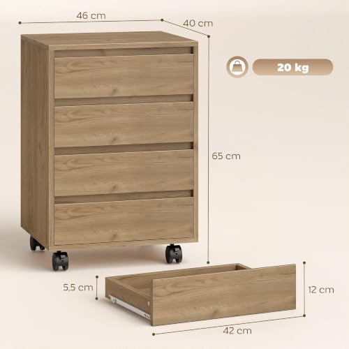 Miniatura 3 de Homcom Cajonera De Oficina Con 4 Cajones Cajonera De Escritorio Con Ruedas Archivador Móvil Para Estudio 46x40x65 Cm Marrón