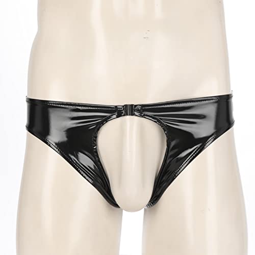 Yonghs Menâ€˜S Latex Pvc Faux Leather Short Pants Solid Backless Crotchless Boxer Shorts Hot Pants 3# Black 4X-Large #TOP2