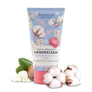 Jean & Len – Handbalsam Baumwolle & Sheabutter, Handpflege für trockene bis sehr trockene Hände, pflegt intensiv und ist dabei besonders mild, ohne Parabene und Silikone, vegan, Handcreme Tube, 75 ml