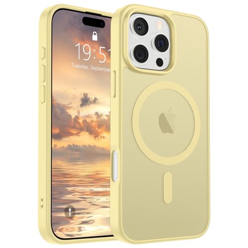 Image of SUPFINE Magnetic for iPhone 16 Pro Max Case (Compatible with MagSafe) (Military Grade Drop Protection) Slim Translucent Matte Shockproof with Anti-Fingerprint Phone Case,Buttercream Yellow
