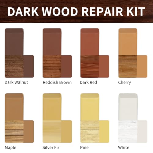 Hartwachs Reparaturset, Laminat Reparaturset 8 Farben, Fliesen Reparaturset, Parkett Reparaturset, Raufaser Reparatur, Holz Reparaturset, Vinyl Reparaturset für Laminat, Holz, PVC, Küchenplatte