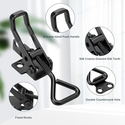 Kigniote 6 Stück Spannverschluss Edelstahl GH-4001 Kistenverschluss Schnappverschluss Hebelverschluss Bordwandverschluss Verschlusshaken Spannverschluss Metall für Kisten Schrank (Schwarz)