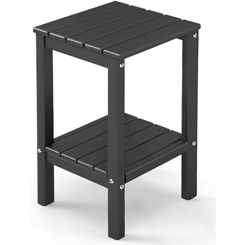GREENVINES Tall-Outdoor-Side-Table | 23.5" | HDPE Plastic | Patio Adirondack End Tables | All Weather | 2-Tier | Black | for Porch Garden Indoor & Rocking Chairs Cover
