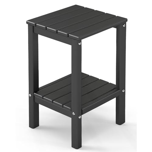 GREENVINES Tall-Outdoor-Side-Table | 23.5" | HDPE Plastic | Patio Adirondack End Tables | All Weather | 2-Tier | Blue | for Porch Garden Indoor & Rock