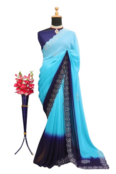 Women?s Georgette Saree with Blouse Piece colour light blue-image-37