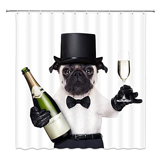 Kreativa djur serier duschdraperier hund bär solglasögon champagneglikör, polyestertyg hem badrum dekor tillbehör tillbehör, bad vattentät gardin set maskintvättbar 152 x 188 cm