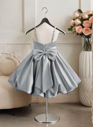 Short Satin Flower Girl Dress Spaghetti Strap Bow Elegant A-Line Girls First Communion Dresses Party Formal Gowns3
