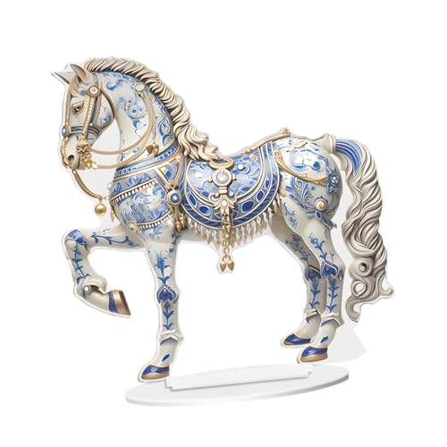 Colcolo Figura de acrílico en Forma de Caballo 2D, decoración del hogar, Figura de Escritorio con Base, Estatua de Escultura para Mesa Interior y Exterior, Azul