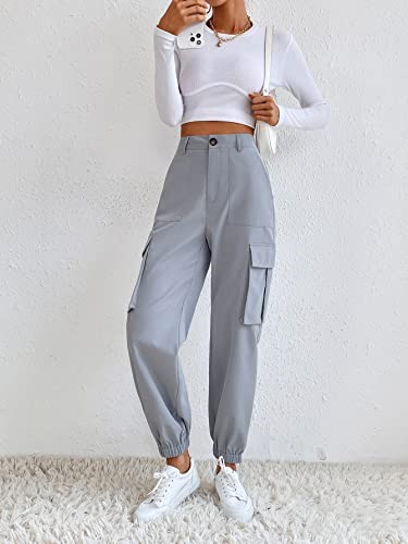 Makemechic Women's Casual High Waisted Hiking Jogger Cargo Pants With Pockets Grey S #TOP3