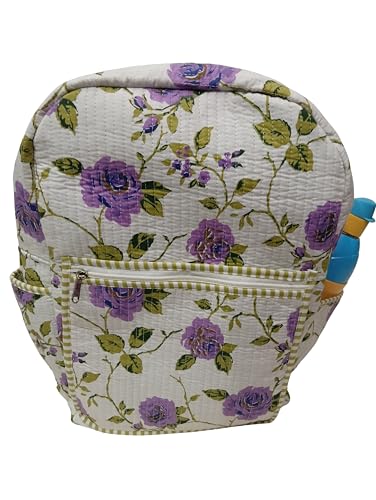 Image of Doraya Cotton Quilted Unisex Backpack Hand Block Floral Printed Design Stylish Eco-Friendly Bag for School, Travel, and Everyday Adventures