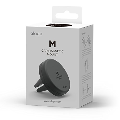 elago Magnetic Car Mount [Black] - [Frustration-Free Install][Compatible with Most Air Vents][2 Large Plates Included] - for all Smartphones