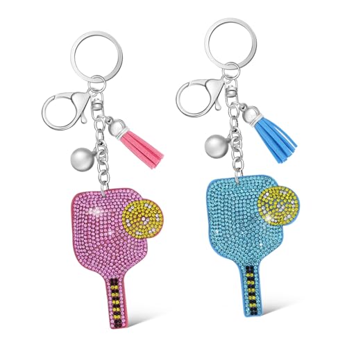 Veemoon 2 Piezas Llavero de Pickleball con Brillo de Strass de Colgantes para Bolso Aleación Resistente Accesorio Deportivo Brillante para Regalos y Fiestas