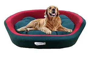 Poofys Pet Island Dog Bed Extra-Small Size Round Shape Raised Side Dual Color Red-Green Ultra Soft Fleece Fabric Export Quality Pet Bed