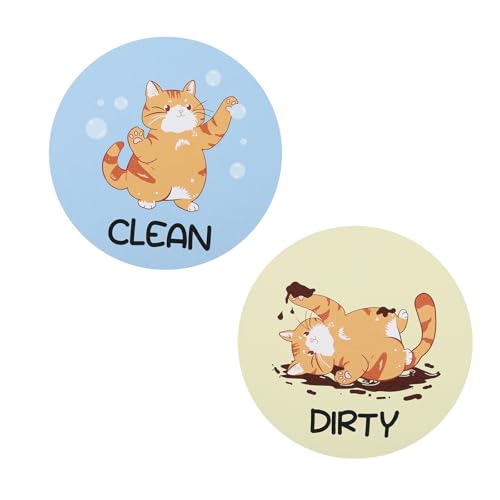 2pcs Funny Cat Dishwasher Magnet Clean Dirty Sign, 3.5x3.5 Inch Double-Sided Reversible Pet Kitchen Accessories for Dishwasher Fridge Dish Washer Laundry Room Monitor Cleaning Status