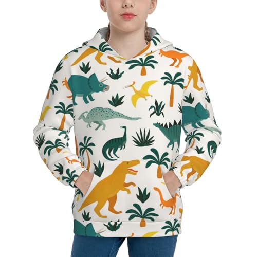 Dinosaurs and Tropical Leaves Kids Pullover Hoodies Boys Sweatshirts Girls Athletic Clothes with Pocket