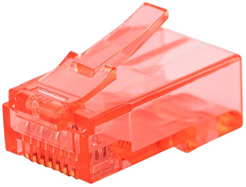 Monoprice 8P8C RJ45 Plug with Inserts for Solid Cat6 Ethernet Cable - Red (100 Pcs/Pack) Gold Plated Contacts
