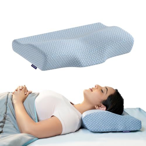 WELLGIVER Cervical Memory Foam Pillow for Neck Pain | 2 Year Warranty | 19 x 11 x 4 Inch Standard | Orthopedic Pillow Spondylitis Neck & Shoulder Pain | Washable Jacquard Blue Cover | Pack of 1