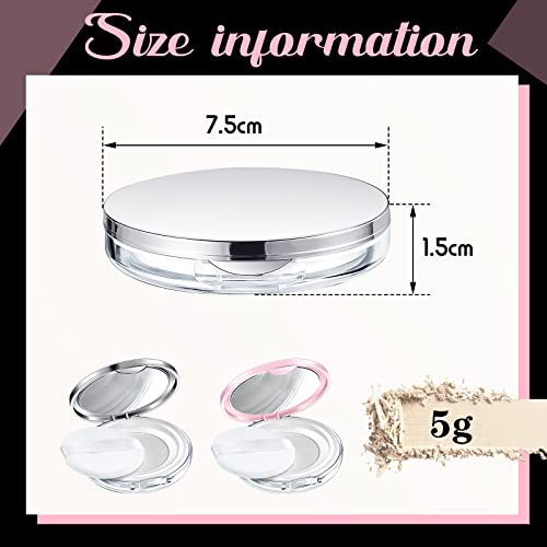 Cunhill 2 Pcs Loose Powder Container with Puff 0.17/0.7 oz Reusable Plastic Portable DIY Makeup Empty Powder Case with Mirror and Net Sifter(Pink, Silver)2