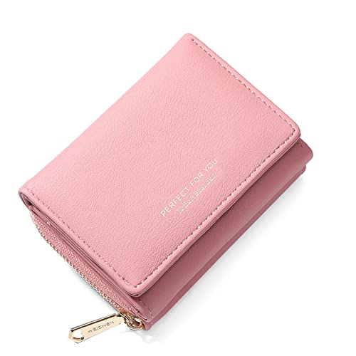 ANYWN Kleiner Damen Geldbeutel, Portemonnaie Damen klein, Geldtasche klein Damen mit Große Kapazität, Elegante und Süße Damen Geldbeutel mit Großes Münzfach Rosa Cover