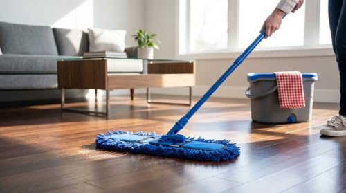 Image of 24 Inch Dry Mop Refill with 1 Frame and 1 Refill with Check Duster Cloth (Blue, Medium)