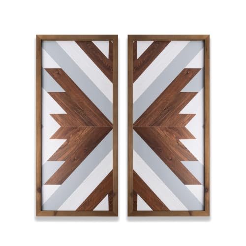 flangairy 20.9"X9.8" 2pcs Wooden Western Boho Bathroom Aztec Wall Decor