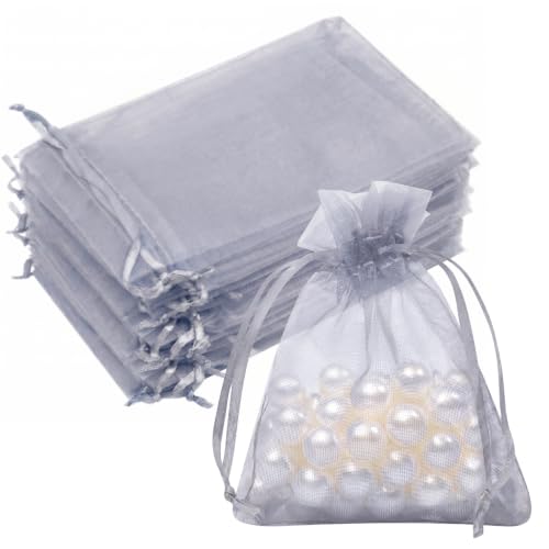 Image of Crweety 50PCS Organza Bags 3x4 Grey Small Gift Bags Mesh Drawstring | Party Favor Goodie Bag Bulk, Jewelry Sachet Candy Treat Soap Makeup Pouches, Wrap for Wedding Baby Shower Birthday Halloween
