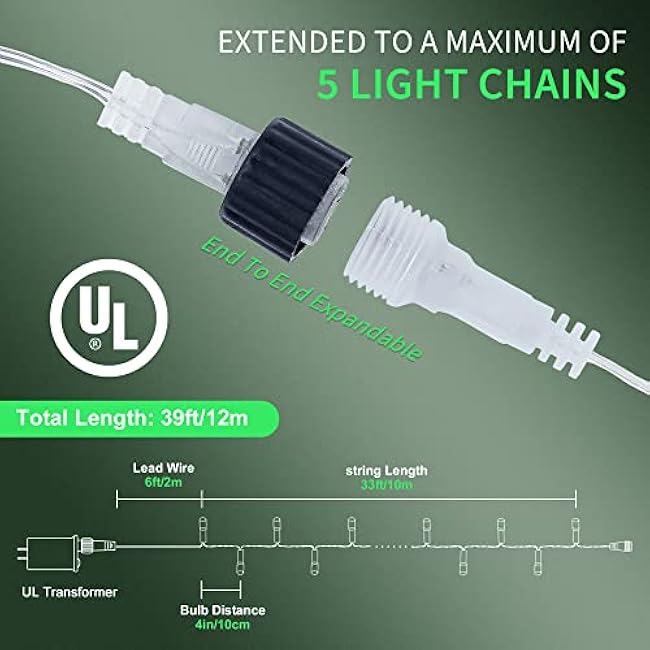 100 LED 33FT Fairy String Lights,Christmas Lights with 8 Lighting Modes,Mini String Lights Plug in for Indoor Outdoor Christmas Tree Garden Wedding Party Decoration-Green