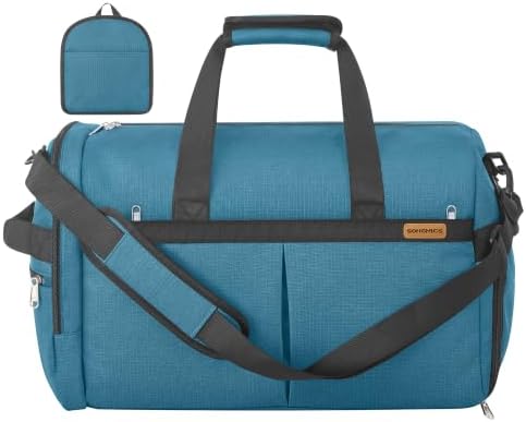 SONGMICS Reisetasche klein, 50L Faltbare Sporttasche mit Schuhfach | Weekender aus Polyester, 55 x 35 x 25 cm, für Reise, dufflebag, travelbag, luggage bag, mit Nassfach, Blau, RBF