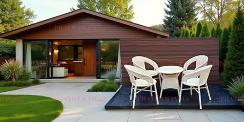 Image of Outdoor Indoor 4+1 Piece All Weather Wicker Patio Chair and Table Set with Iron Frame for Balcony Garden Poolside Deck (Cream)