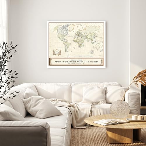 Image of DECORARTS - Large World Travel Map with Pins, Pin Board Canvas Wall Art, Colorful Classic Maps for Wall, Giclee Print on Canvas, Handcrafted in USA, 35x28''