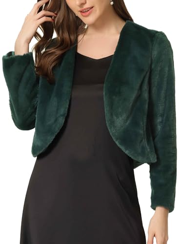 Allegra K Cropped Jacket for Women's Faux Fur with Pockets