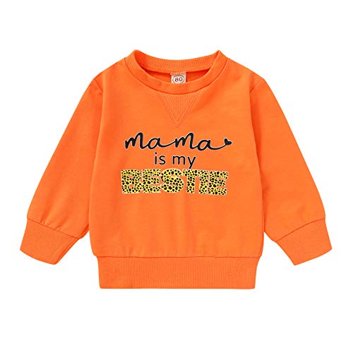Toddler Baby Girl Boy Long Sleeve Sweatshirt Kids Pullover Tops Fall Outfit Casual Clothes (Mama is My Bestie-Orange, 6-12 Months)
