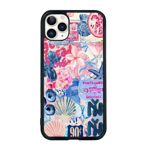 qizjio Cute Collage Phone Case Shockproof Protective Preppy Phone Case for iPhone 11 Pro Coastal Phone Case