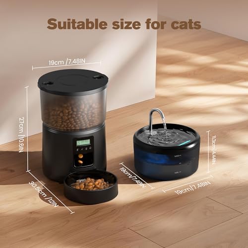 Futterautomat Katze Katzenfutter Automat und Katzenbrunnen: Futterspender Hunde mit Programmierbarem Timer 6 Mahlzeiten pro Tag - 3L Futterspender und 2.4L Trinkbrunnen für Kleine/Mittlere Haustiere