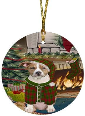 Summertime Tropical Island Beach American Staffordshire Dog Round Flat Ornament - Pet Decorative Hanging Ornaments for Christmas X-mas Tree Decorations - 2.75" Round Christmas Ornament POR1599