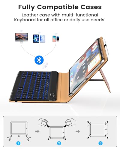 Opakit Leather Keyboard Case For 9 Inch,9.7 Inch,10.1 Inch,10.2 Inch,10.5 Inch,10.9 Inch,11 Inch Tablets,7 Colors Backlit,Bluetooth Wireless Keyboard With Pocket Leather Folio Cover thumb #4