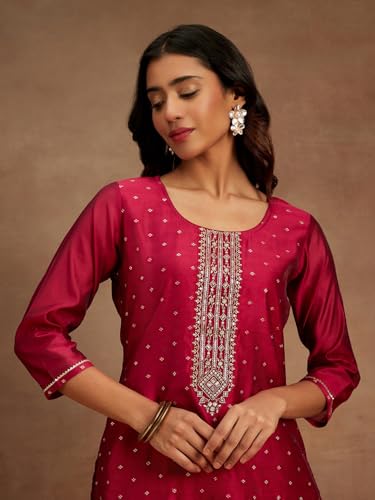 Image of Libas Woven Design Silk Blend Straight Kurta