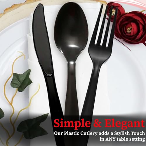 BLISSMART 150 Pcs Heavy Duty Black Plastic Cutlery Set 3 Sets of 50 Knives, Forks, Spoons Modern, Reusable, Lightweight Perfect for Parties, Outdoor, Picnic, Birthday, Camping - Image 3