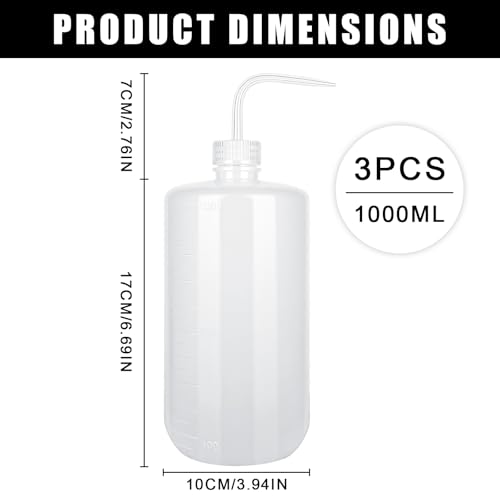 YHNDECO 3 Stück Spritzflasche 1000ml, Waschen Flasche Kunststoff Squeeze Flasche, PE Material mit schmalem Mund Squeeze Wash Bottle für Laborreinigung Pflanzenbewässerung (1000 ml)