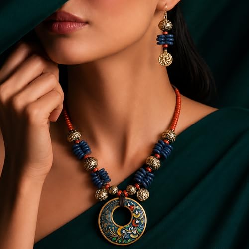 Image of AAKRITI ART CREATIONS Handcrafted Women's Jewelry Set - Elegant Ethnic Necklace and Earrings, Statement Fashion Accessories for Parties & Festivals
