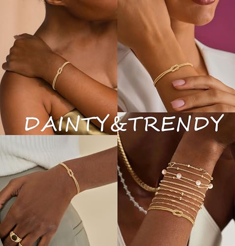 KOHOTA Silver Gold Bracelets for Women Trendy 14K Gold Plated Bracelet for Women Non Tarnish Dainty Stackable Layered Chain Heart Pearl Knot Beaded Bracelets Stack Set Charm Mothers Day Jewelry Gifts4