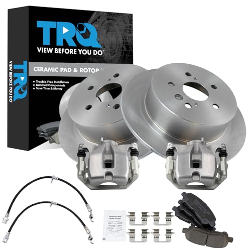 Image of TRQ Rear Brake Pad and Rotor Set Ceramic Calipers Compatible with 2008-2013 Toyota Highlander