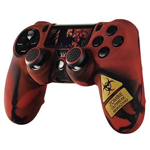 Controller Hülle Silikon Zubehör Set per controller PS4 SLIM/PS4 PRO, (Schutzhülle mit Thumbstick-Kappen, Trigger-Aufsätzen, Touchpad-Schutzfolie, Adesivo, Custodia in silicone), Undead - Controller - Immagine 4