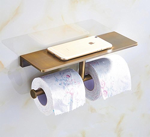 Sanliv Toilet Paper Holder,Brushed Bronze Double Toilet Paper Roll Holder With Storage Shelf,Wall Mounted Brass Toliet Tissue Dispenser For Home And Hotel Bathrooms #TOP2